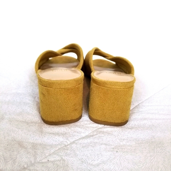 CAbi yellow faux suede mules criss cross wrap front block heel hippie ladylike 7 - Picture 7 of 8